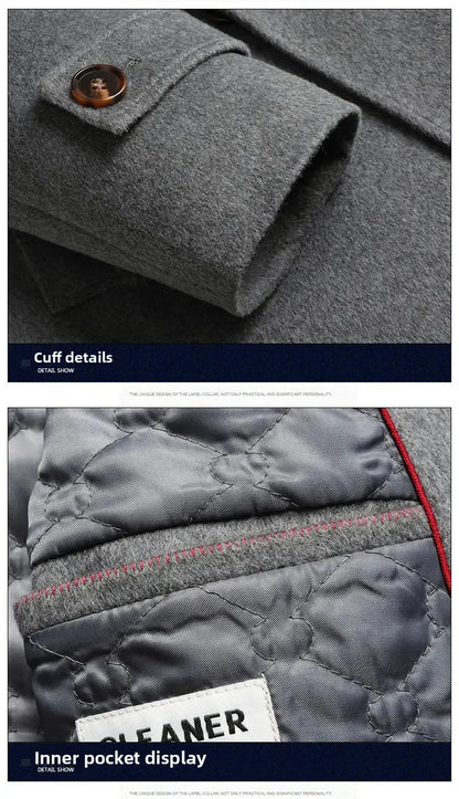 Top Quality Winter Wool Long Coats for Men Double-breasted Padded Cotton Woolen Long Coat Warm Business Mens Windbreaker Jacket