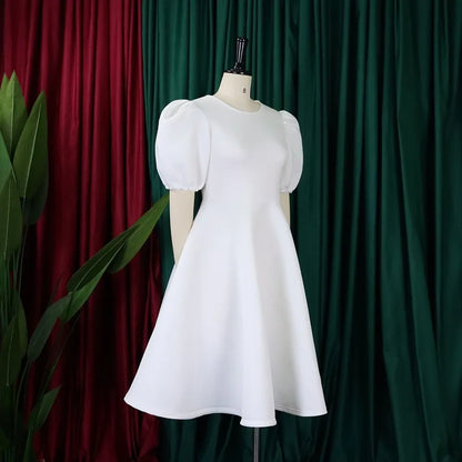 Elegant Dresses for Woman 2024 O Neck Short Sleeve High Waisted Pleated Mid Calf Luxury Female Birthday Party Dinner Vestidos