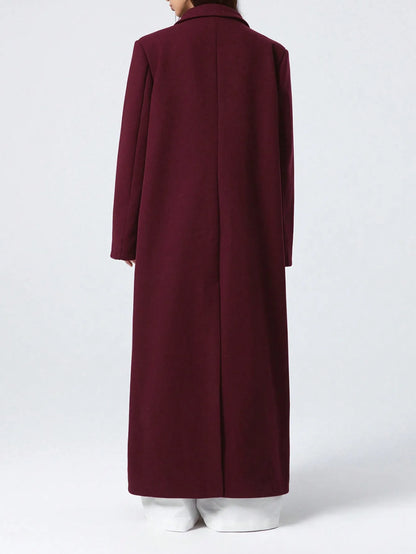 Wine-red Woolen Coat For Women, Long Autumn New Slim-fit Overcoat, Hepburn-style Knee-length Wool Coat