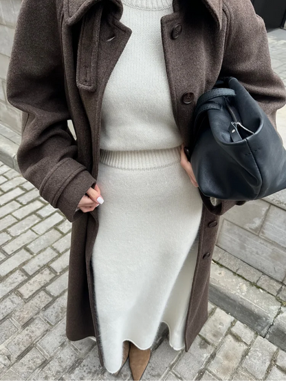 Elegant Woolen Women's Long Coat Long Sleeve Turn-down Single Breasted Female Overcoat 2025 Autumn Winter Chic Casual Lady Coats