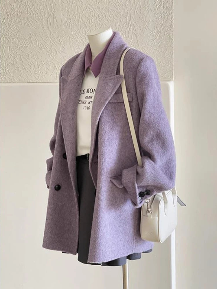 Coats for Woman Autumn Winter New Elegant Long Sleeves Short Woolen Jacke Korean Fashion Casual Loose Keep Warm Versatile Coats