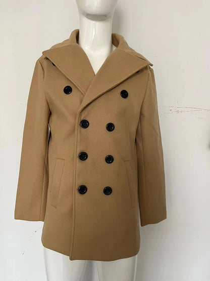 Men's British Woolen Overcoat for Autumn and Winter 2024, European and American Casual Lapel Single-breasted Solid Color Coat