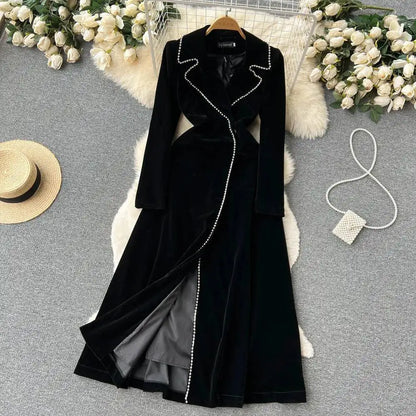 Autumn Winter Thicken Black Velvet Trenches Coats Women Long Windbreakers Overcoats