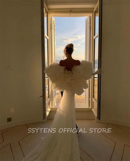 Black Evening Dresses for Women Customized Luxury White 3D Flower Jacket Formal Occasion Dress Floor Israel Long Prom Gowns