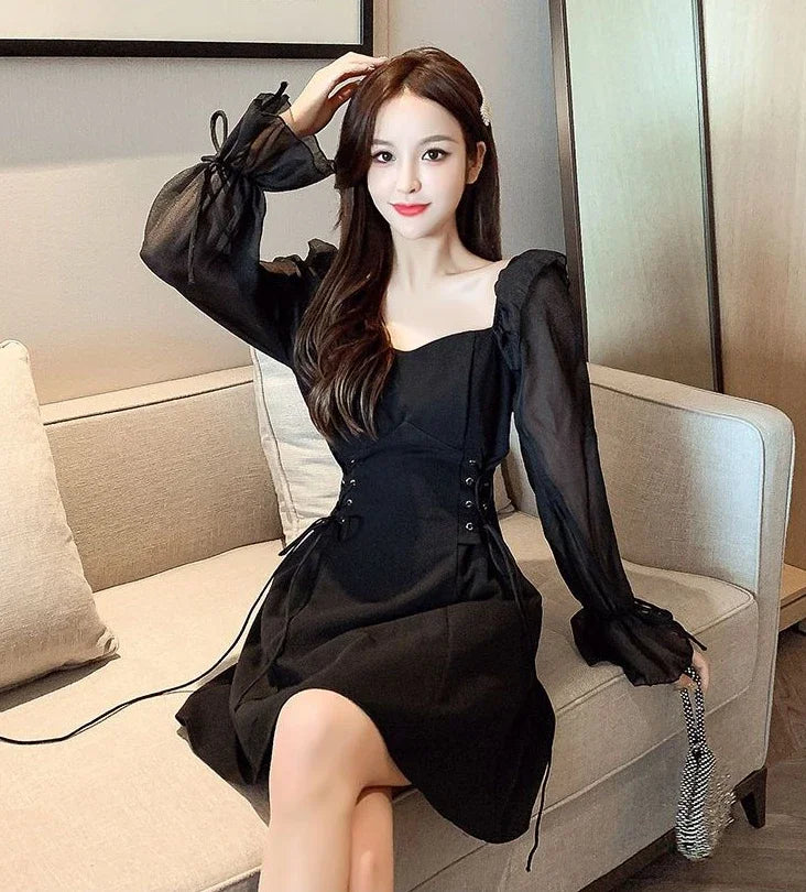 Female Dresses  Coquette Women's DressSilk Satin Chiffon Sexy Black Holiday New Features Korean Style Clothing Cheap Casual X In