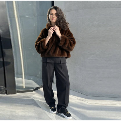 Fashion Furry Hooded Faux Fur Coats Women's Loose Long Sleeve Brown Warm Pullovers 2025 Autumn Winter Lady Casual Outwear