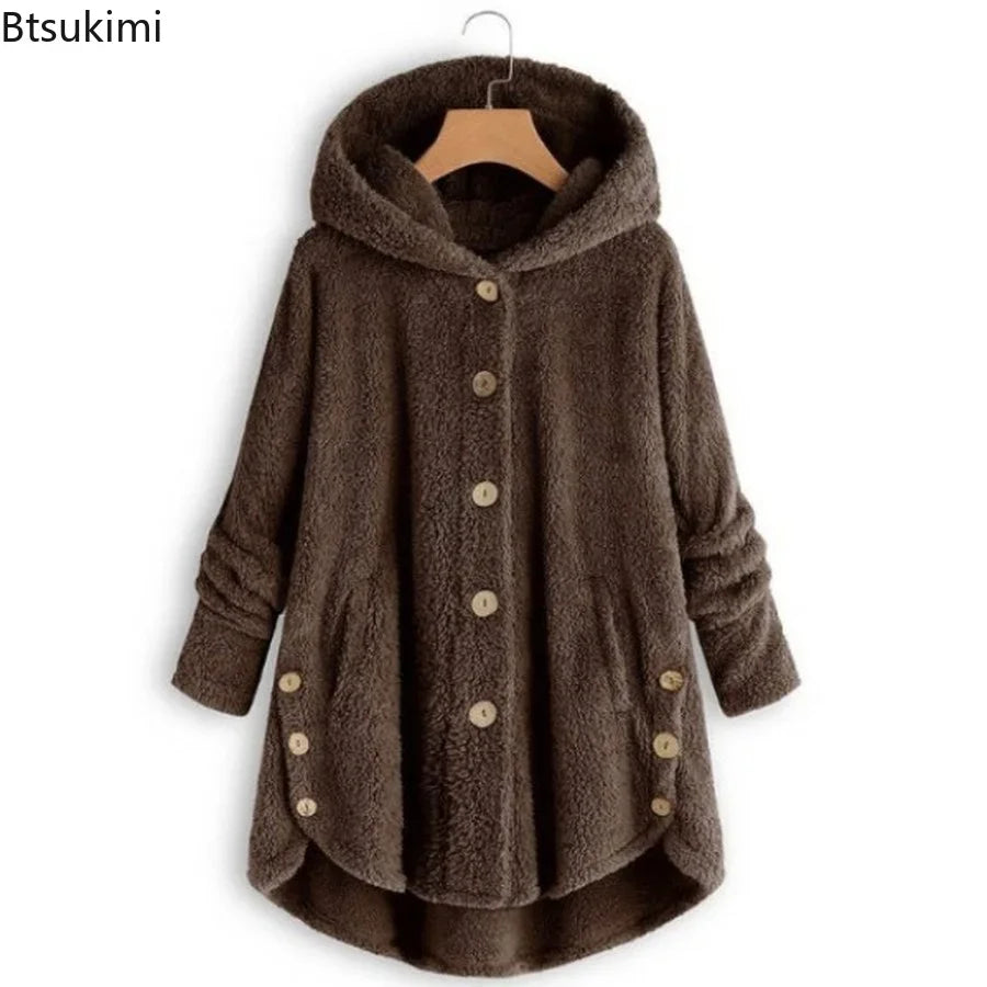 Women's Warm Coats Wool&blends  Autumn Winter Coat Women Warm Teddy Bear Coat Wool Jacket Female Plush Coat Hooded Plus Size 5XL