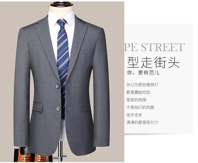 Suit  (Blazer+ Trousers) Men's Casual Formal Business Gentleman Solid Color Hosting Four Seasons Slimming Wedding Fashion Suit