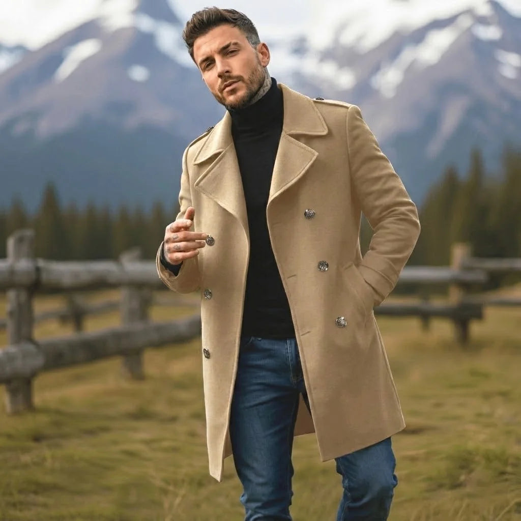 Men's Woolen Overcoat Double Breasted Winter Warm Jacket Thickened Long Coats Men European American Style Classic Fashion Casual