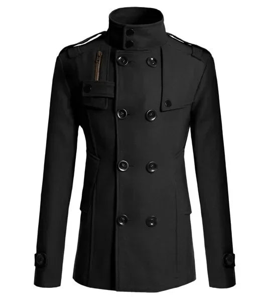 Men's Woolen Overcoat for Autumn and Winter. Korean Style Men's Clothing, Fashionable Slim-fit Double-breasted Mid-to-long Coat.