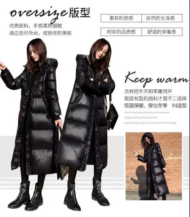 Thick Cotton Coats 2025 Winter Parka Black Jackets Women's Long Parkas Hooded Warm Winter Coats Female Black Overcoats