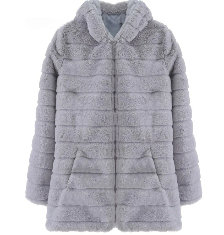 2025 Autumn Winter New Fashion Versatile Hooded Fur Coat Women's Warm Overcoat