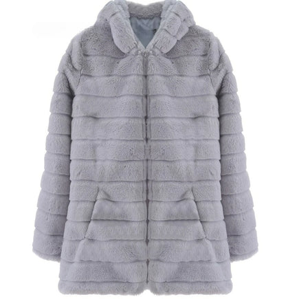 2025 Autumn Winter New Fashion Versatile Hooded Fur Coat Women's Warm Overcoat