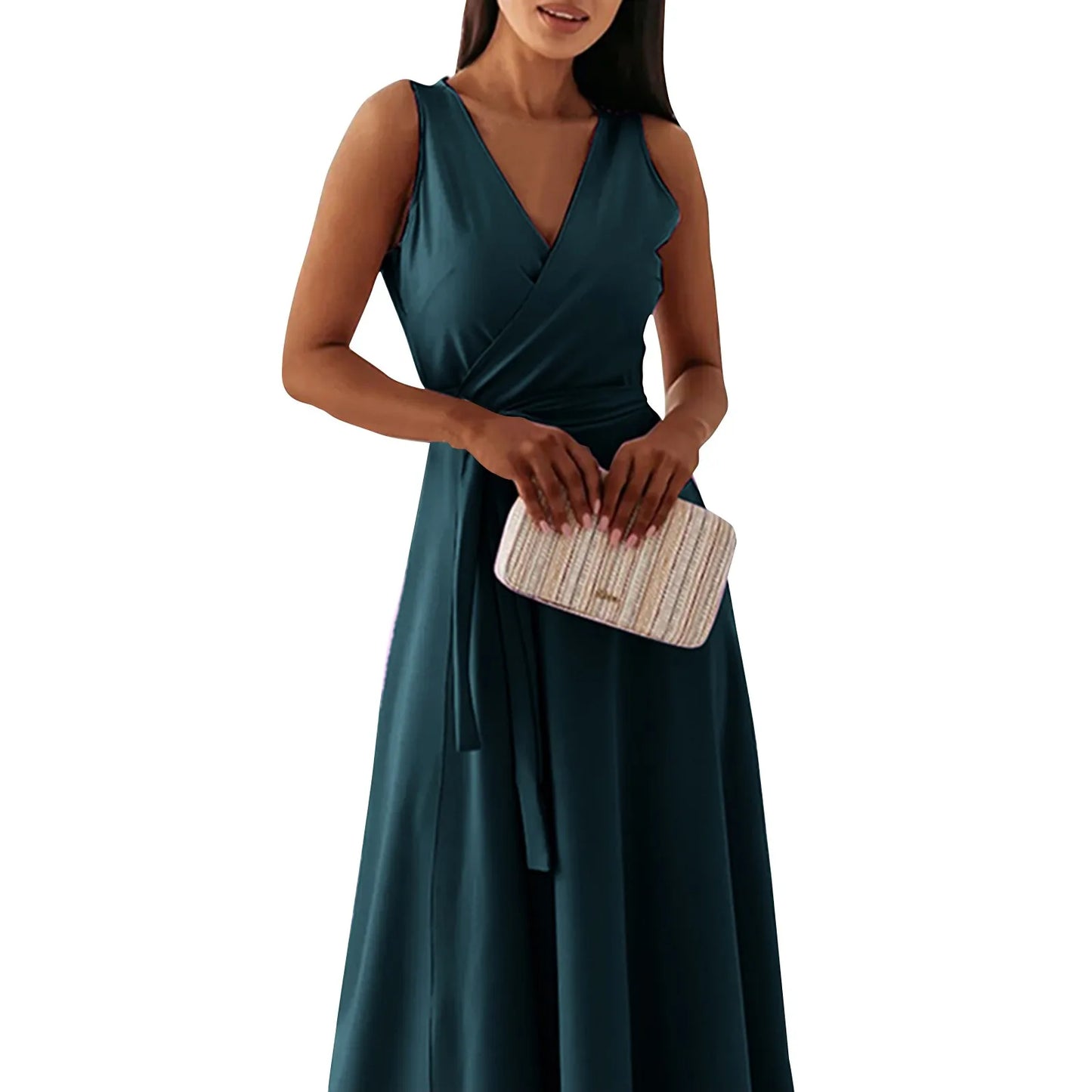 dresses for women elegant party dresses V-neck Sleeveless Belt Evening Dresses  Solid Color Solid Color dress vestidos femenino