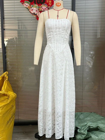 Dresses For Woman Sexy Club Evening Party Dresses Female Floral Lace Long Ball Gown Elegant Style Suspender Backless Vestidos