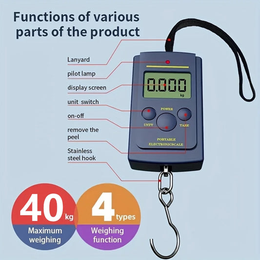 40kg Multifunctional Mini Electronic Digital Portable Hanging Scale Weighs Tool for Fishing Luggage Suitcase Travel Hook Scales