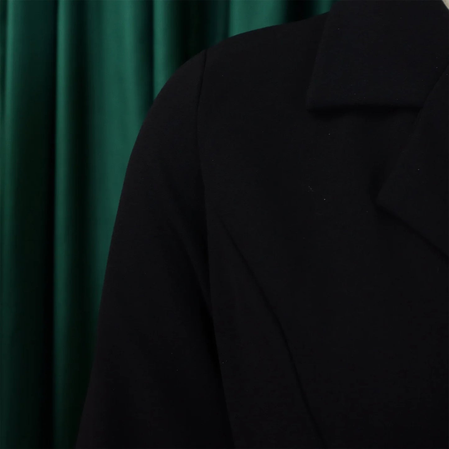 Women’s Elegant Notched Collar Dress, Long Sleeve Pleated Mid-Calf Dress with Waist Sash