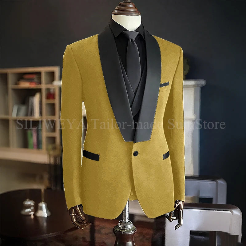 Men Suits High Quality Black Velvet 3 Piece Jacket Pants Vest Elegant Blazer Luxury Outfits Wedding Evening Party Costume Homme