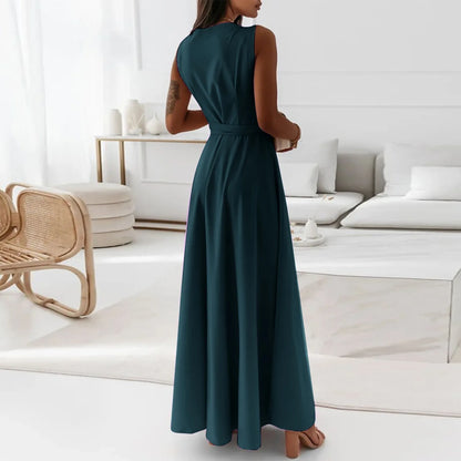 dresses for women elegant party dresses V-neck Sleeveless Belt Evening Dresses  Solid Color Solid Color dress vestidos femenino