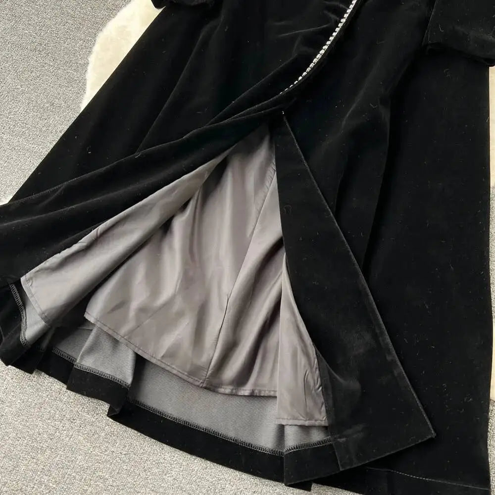 Autumn Winter Thicken Black Velvet Trenches Coats Women Long Windbreakers Overcoats