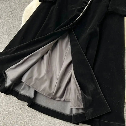 Autumn Winter Thicken Black Velvet Trenches Coats Women Long Windbreakers Overcoats