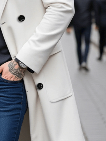 New Style Men's  Overcoat Double-Breasted Woolen Jacket: Thickened Lined Coats For Winter Chill Protection - Solid Color