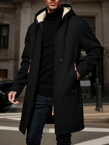 Winter Men's Long Overcoat Jackets Casual Hooded Cardigans Men Outwear Liner Thickened Warm Hoodies Oversize Winter Top Jacket