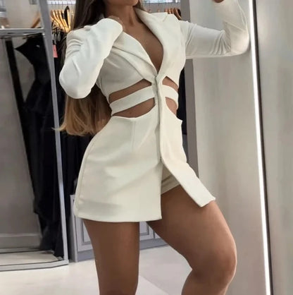 Dresses for Women 2023 Elegant Ruffle Hem Long Sleeve V-Neck Blazer Dress Button Blazer Work Formal Dresses Commuting