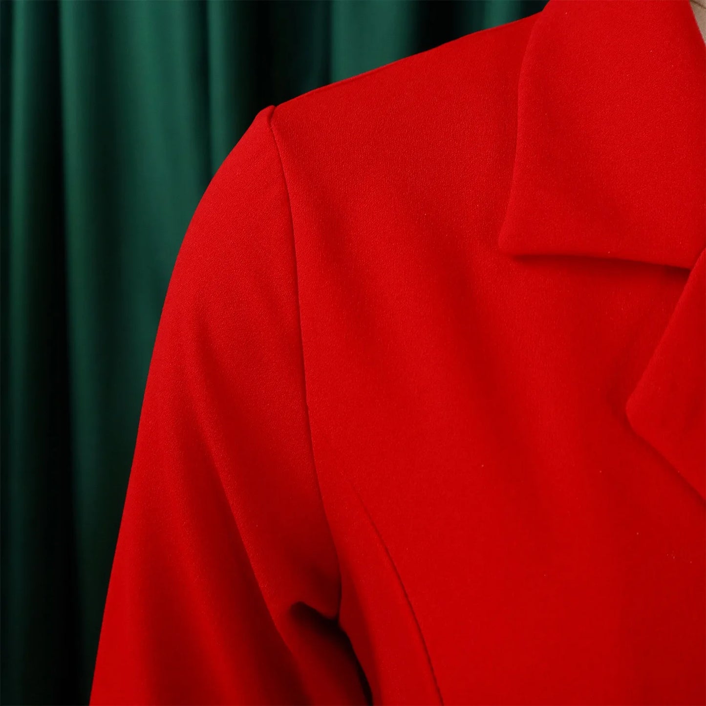 Women’s Elegant Notched Collar Dress, Long Sleeve Pleated Mid-Calf Dress with Waist Sash