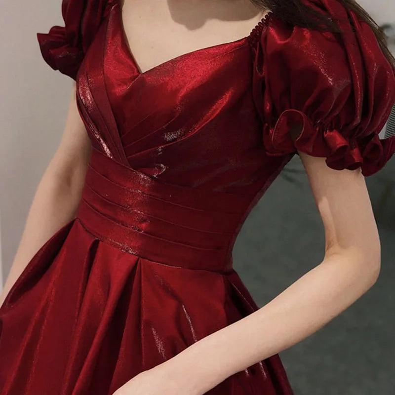 Evening Dress Red Bridal Toast Wear New V-neck Sexy Short Sleeve Long Skirt Backless Dinner Dresses Formal Dress Women Elegant