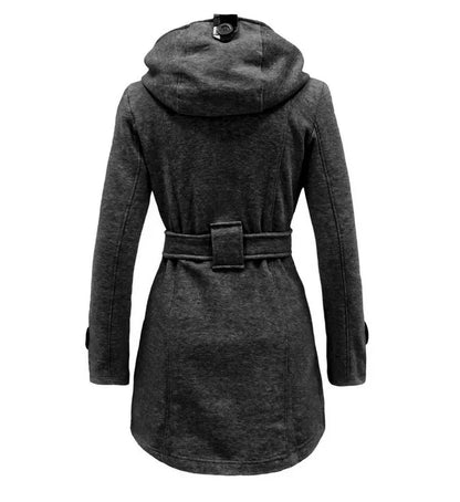 2025 Autumn Women's Hooded Overcoat Trend Double-Breasted Design Belt Side Pockets Plaid Splice Woolen Coats Winter Jacket Femme