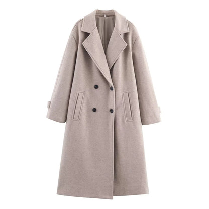 Women's Overcoat 2025 Autumn Winter New Fashion Laple Long Sleeves Double-Breasted Coat Female High Street Elegant New Coats