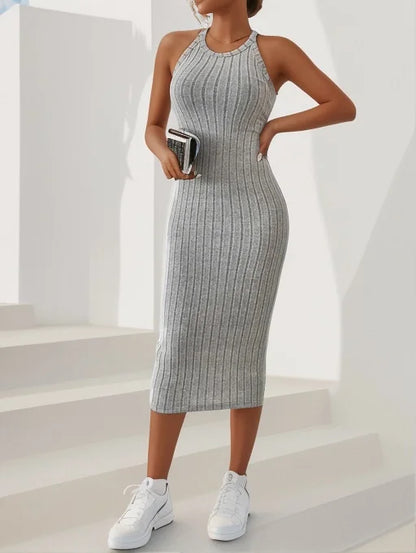 Dresses for Women  Solid Halter Neck Bodycon Ribbed Knit Tank Dress