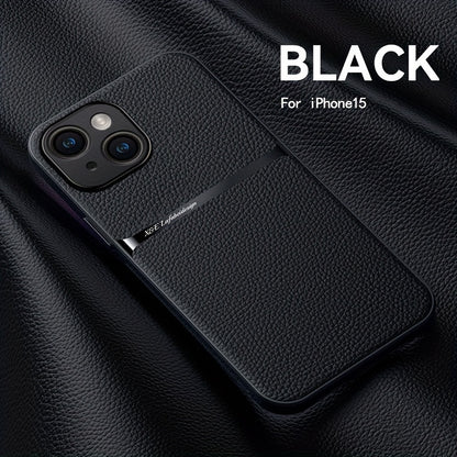 Litchi Pattern PU Leather Phone Case For Iphone15promax With Built-in Magnetic Suction 14 Promax Luxury Style 11 PU Leather 13 Promax Full Package Fall Protection Case