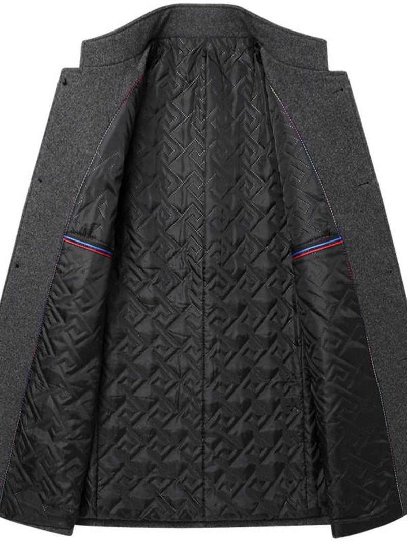 Men'S Solid Color Woolen Coat, Regular Fit Elegant Style Casual Cozy Long Sleeve Button Front Outerwear for Fall & Winter, Men'S Clothes for Daily Wear, Work Office Jacket