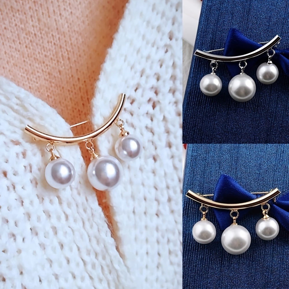 1pc Fashion Pearl Fixed Collar Clip Charm Safety Pin Brooch Sweater Cardigan Clip Chain Brooch Jewelry