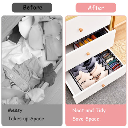 5 Pack Foldable Nylon Bra & Underwear Organizer Drawer - Multi-Cell Storage Suitable for Women with Bra, Lingerie, Sock & Hosiery Compartments - Space-Saving Closet Organizer (Inserts Easily, Durable)