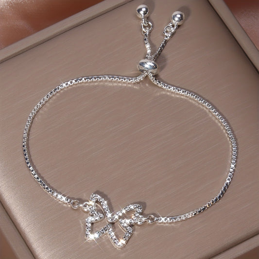 [Shiny Hollow Butterfly Tennis Bracelet] Full Of Shiny Rhinestones Hollow Butterfly Shape Tennis Bracelet Elegant Hand Jewelry Decor