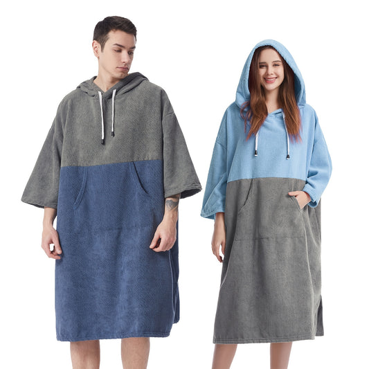 [Quick-Dry Hooded Changing Robe] Mutao Quick-Dry Hooded Changing Robe | Cozy Terry Towel Poncho with Front Pocket, Windproof & Perfect for Beach, Surfing, Diving, Swimming - One Size Fits All, Machine Washable