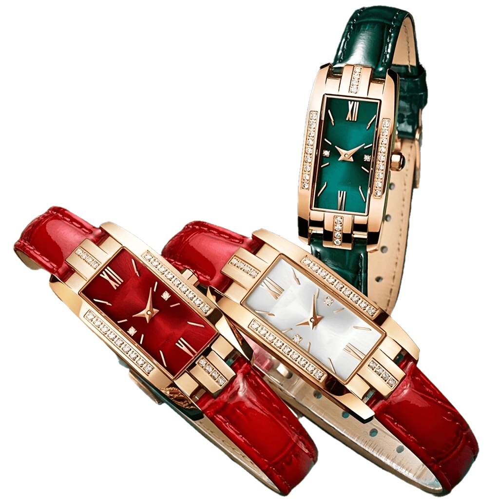 Rhinestone Decor Quartz Watch Elegant Rectangle Pointer Analog Wristwatch With PU Leather Strap