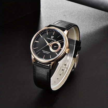 PAGAN DESIGN Fashion Casual Sports Watch Men Stainless Steel Waterproof Quartz Watch Leather Strap