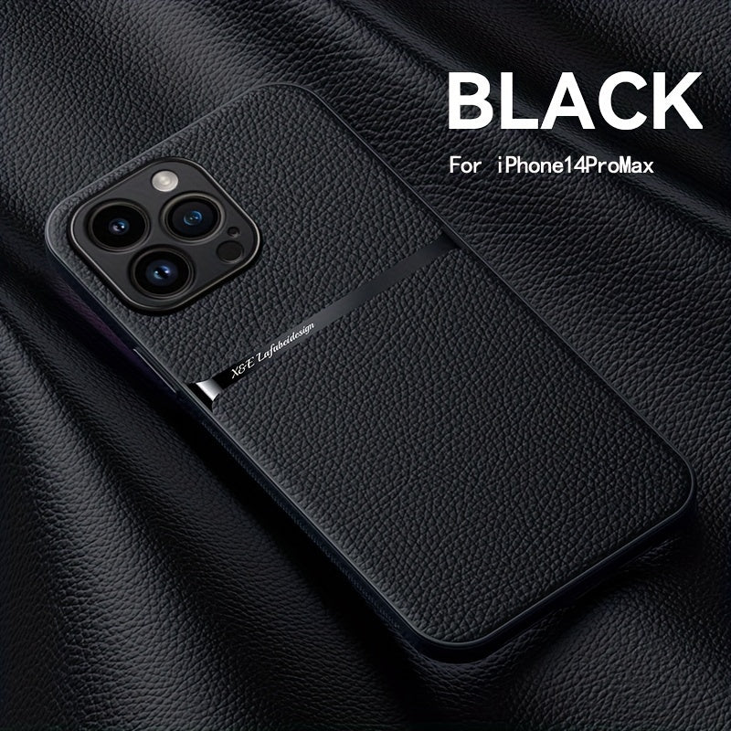 Litchi Pattern PU Leather Phone Case For Iphone15promax With Built-in Magnetic Suction 14 Promax Luxury Style 11 PU Leather 13 Promax Full Package Fall Protection Case