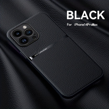 Litchi Pattern PU Leather Phone Case For Iphone15promax With Built-in Magnetic Suction 14 Promax Luxury Style 11 PU Leather 13 Promax Full Package Fall Protection Case
