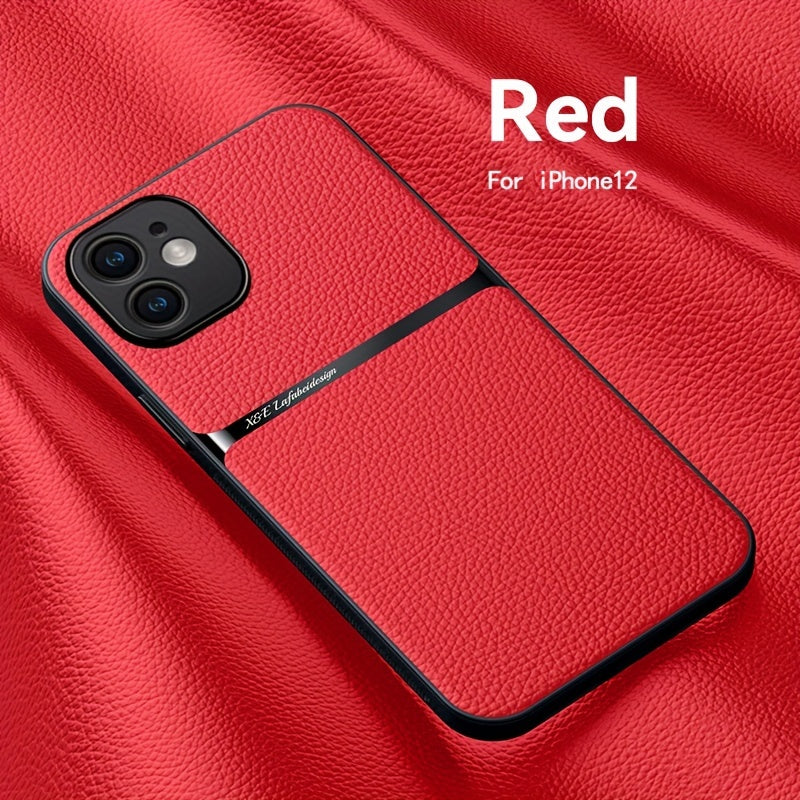 Litchi Pattern PU Leather Phone Case For Iphone15promax With Built-in Magnetic Suction 14 Promax Luxury Style 11 PU Leather 13 Promax Full Package Fall Protection Case