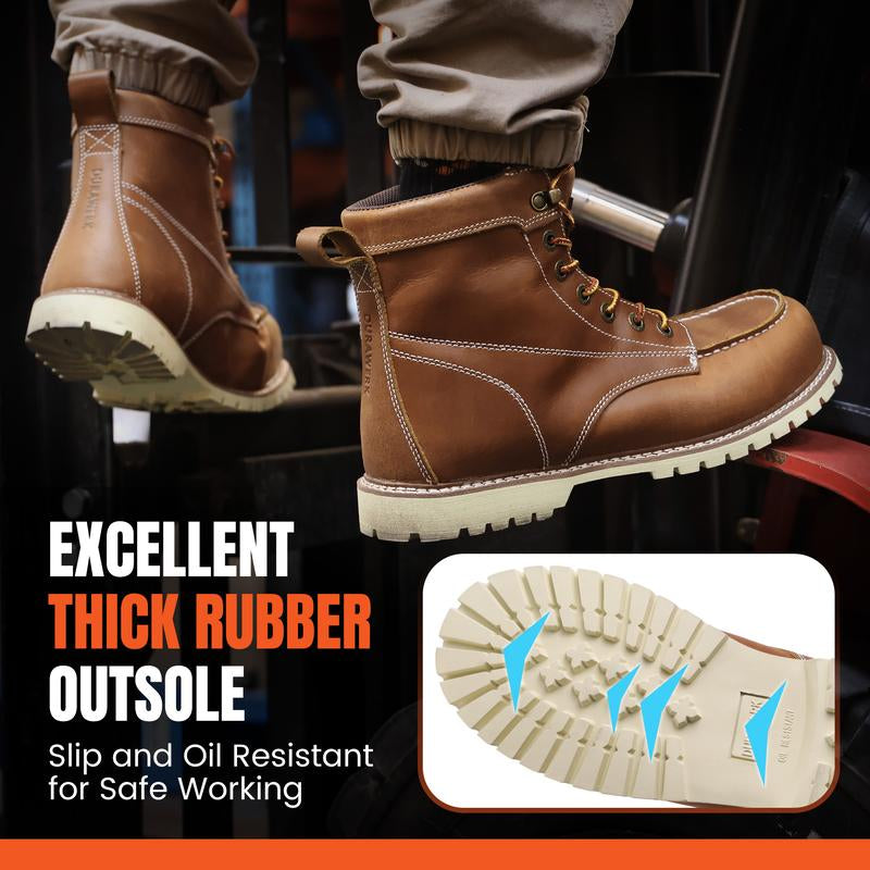 #Laborday DURAWERK Men'S Composite Toe Work Boots, Non-Slip Safety Shoes, Water-Resistant Leather Construction Boots
