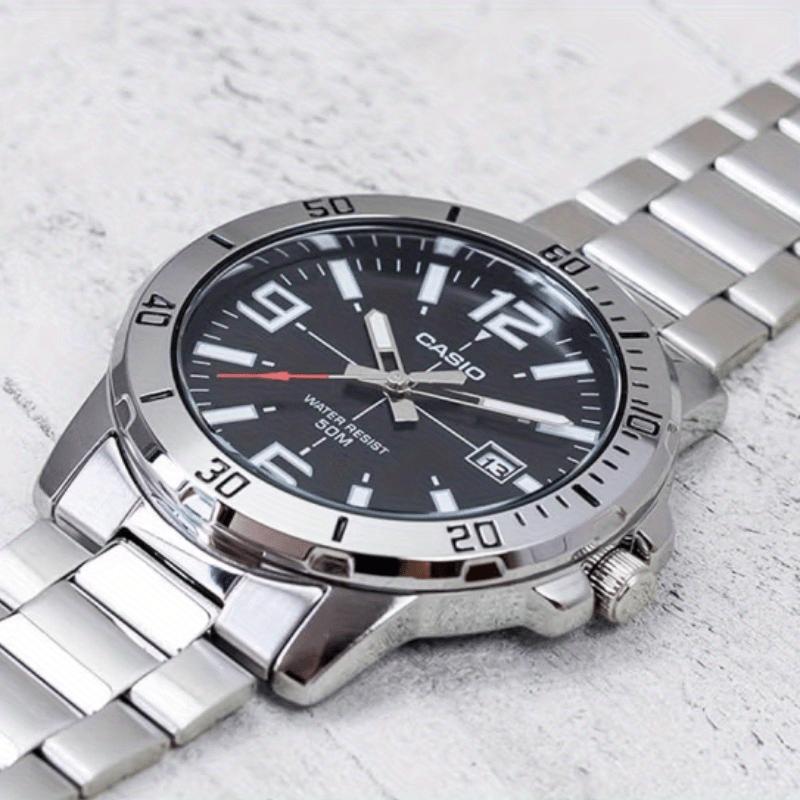 CASIO Authentic Quartz Watch - Original Design with Calendar, 50M Water Resistant, Analog Dial - Stylish Genuine Leather Strap for Men and Women