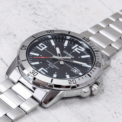 CASIO Authentic Quartz Watch - Original Design with Calendar, 50M Water Resistant, Analog Dial - Stylish Genuine Leather Strap for Men and Women