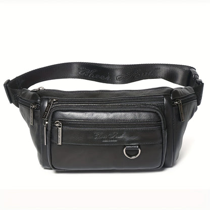Genuine Leather Men's Waist Bag/Women's Multifunctional Hip Bag/Stylish Multi-Pocket Travel Sports Backpack for Hiking, Cycling, Fishing, And Running
