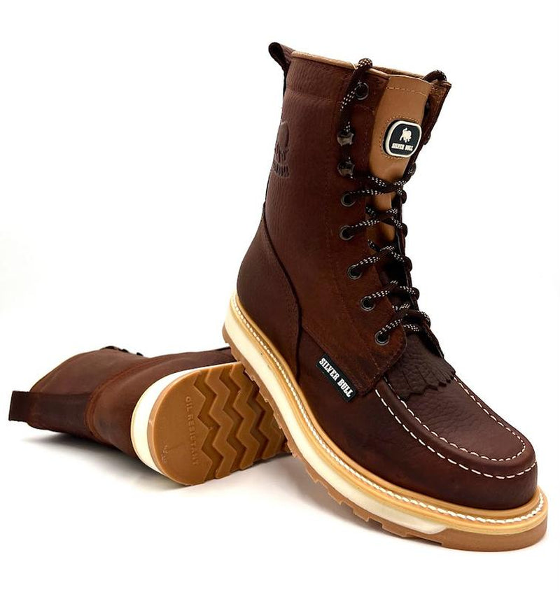 Industrial Moc Toe Work Boots, Oil Slip Resistant, 8-Inch, Good Year Welt Construction, Leather Footwear