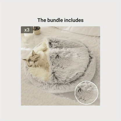 [Warm|Pet Bed] 2-in-1 Round Warm Pet Bed | Polyester Cat Bed, Long Plush, Winter, with Sleeping Bag Sofa Cushion for Cat